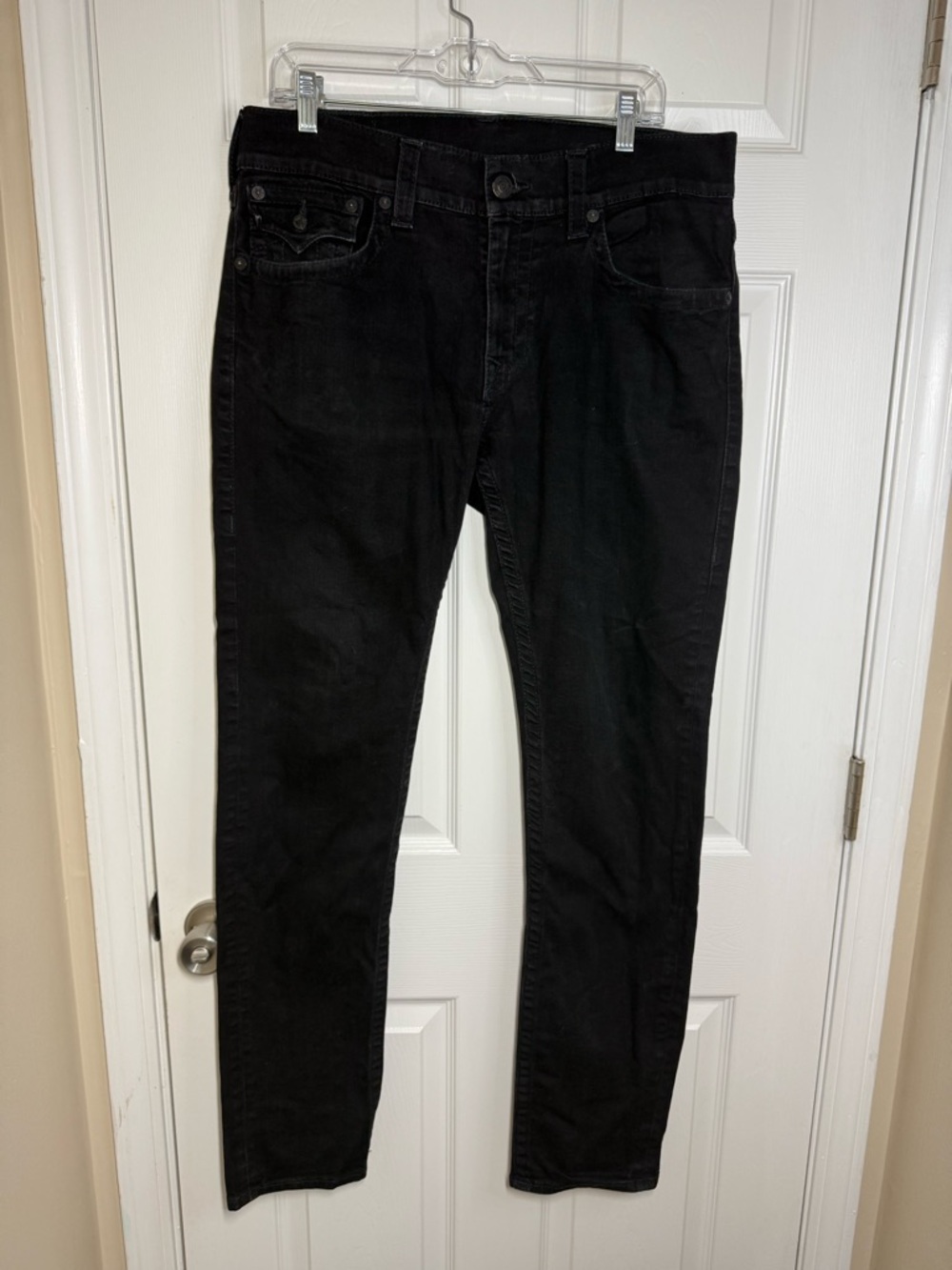 True Religion Rocco Mens 34 Relaxed Skinny Black Denim Stretchy Jeans M1447
